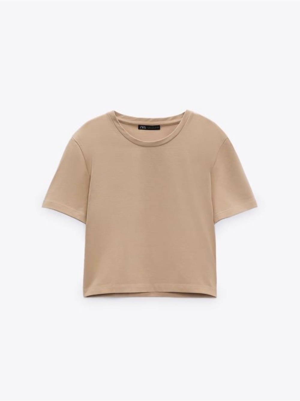 Zara Beige Cropped Short-Sleeve Tee